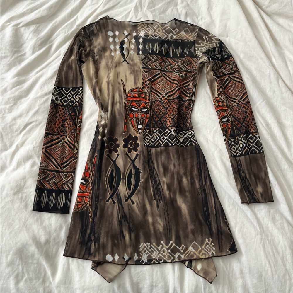 Cache Cache Brown Abstract Print Sheer Asymmetric… - image 4